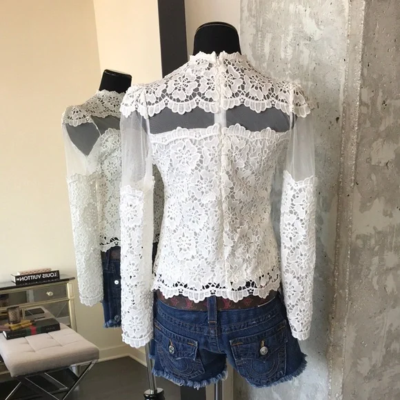 Chicwish Flower Dance Mesh Crochet White Top - Picture 4 of 8